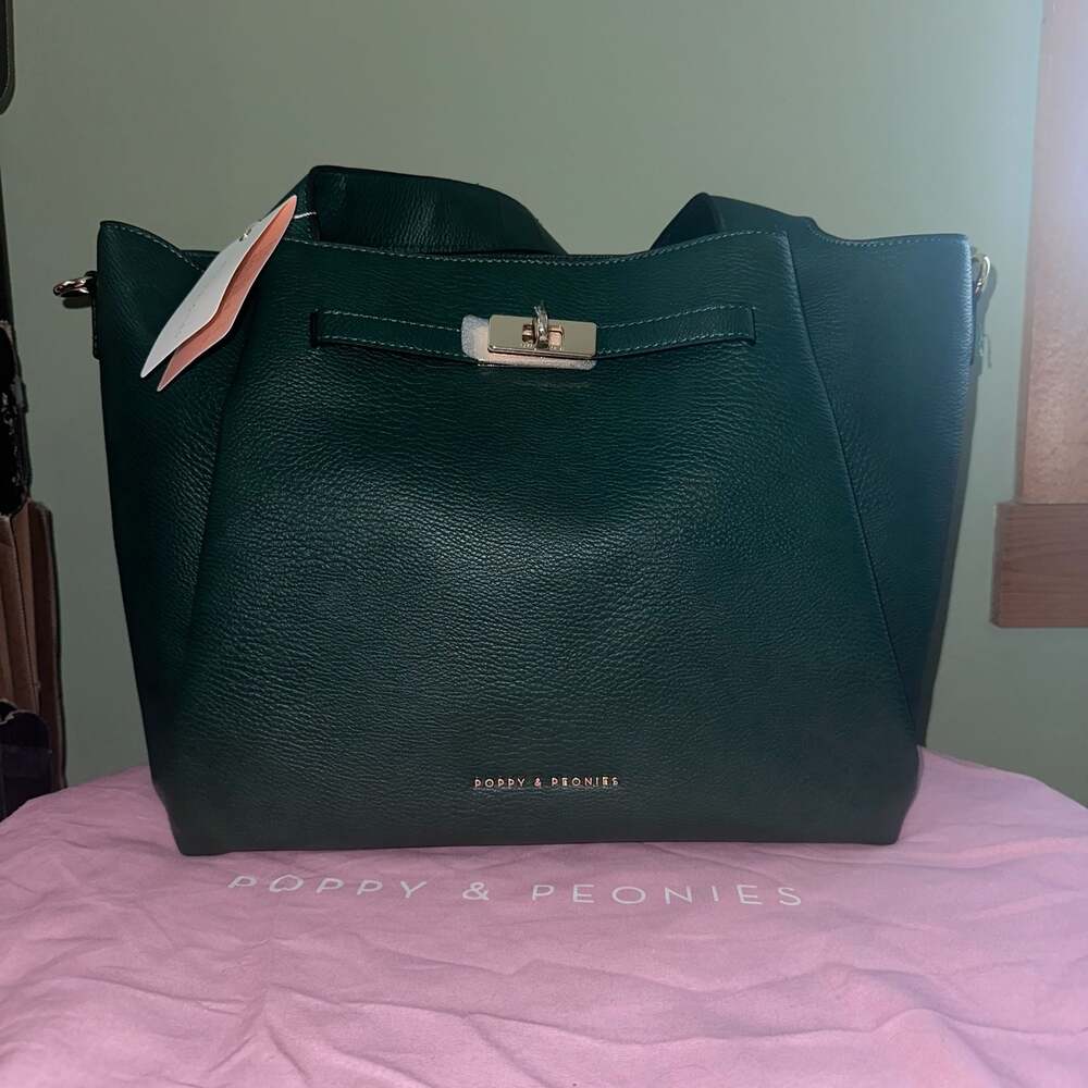 Poppy & Peonies Heritage Green Textured Vegan  Leather anniversary Poppy Tote